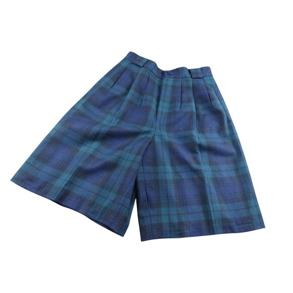 Vintage Giorgio Sant’Angelo Blue Tartan Plaid Merino Wool Pleated Shorts Size 10 - Picture 2 of 6